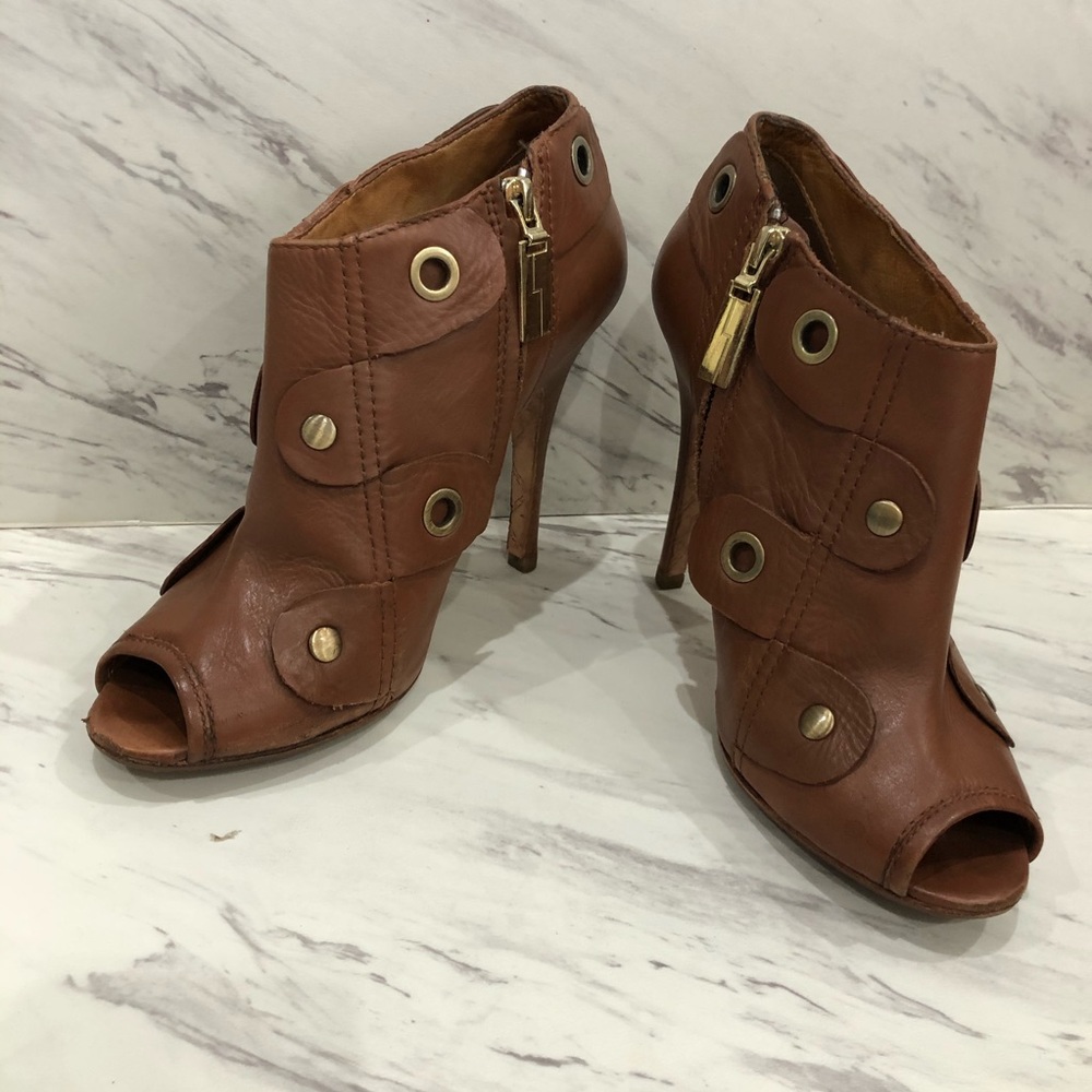 L.A.M.B Leather Zip Up open toe bootie